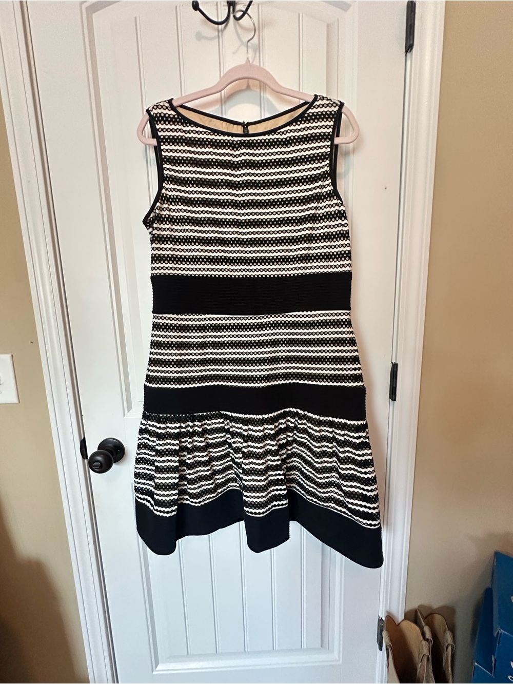 Taylor Black and White Striped Sleeveless Mini Dress